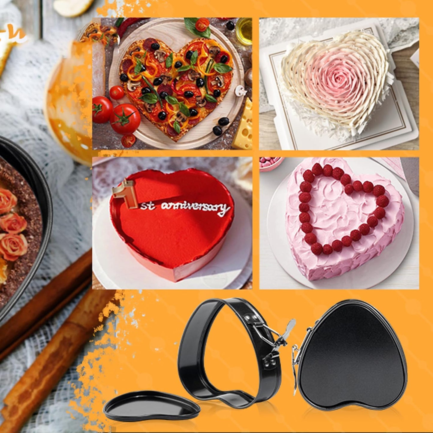 Springform Cake Pan Set of 3 (4, 7, 9 Inch) Heart Leakproof Nonstick Cheesecake Pans with Removable Bottom Carbon Steel Bakeware