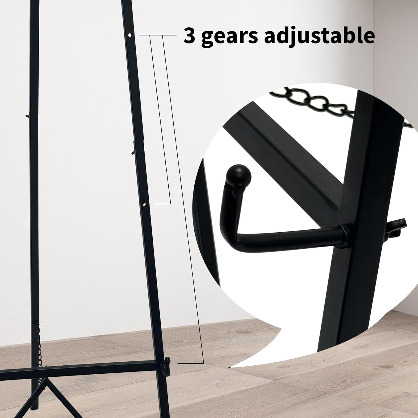 58 Inch Iron Adjustable Arts & Crafts Easels,Metal Easel Stand with Chain Support for Mirror,Floor Easels for Display Wedding Sign(Black)