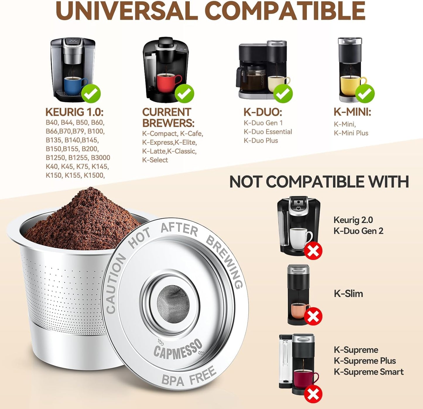 CAPMESSO Reusable Coffee Pods for Keurig 1.0: Stainless Steel Refillable K Cup - Reusable Coffee Filter for Keurig 1.0 Coffee Maker, Permanent (4 Reusable k cups for Keurig 1.0)