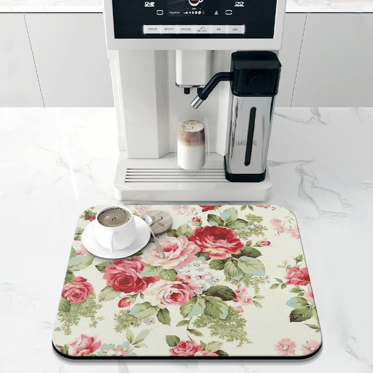 Dish Drying Mat for Kitchen Counter 16x18in Red Roses Floral Washable Quick Dish Drying Pad Rubber Backed Absorbent Draining Mat