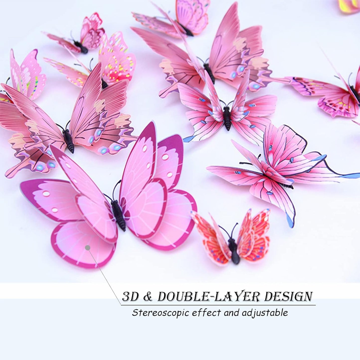 Butterfly Wall Decor 24/48 PCS, 3D Butterflies Stickers for Party Decorations with Magnets(Pink, 48)