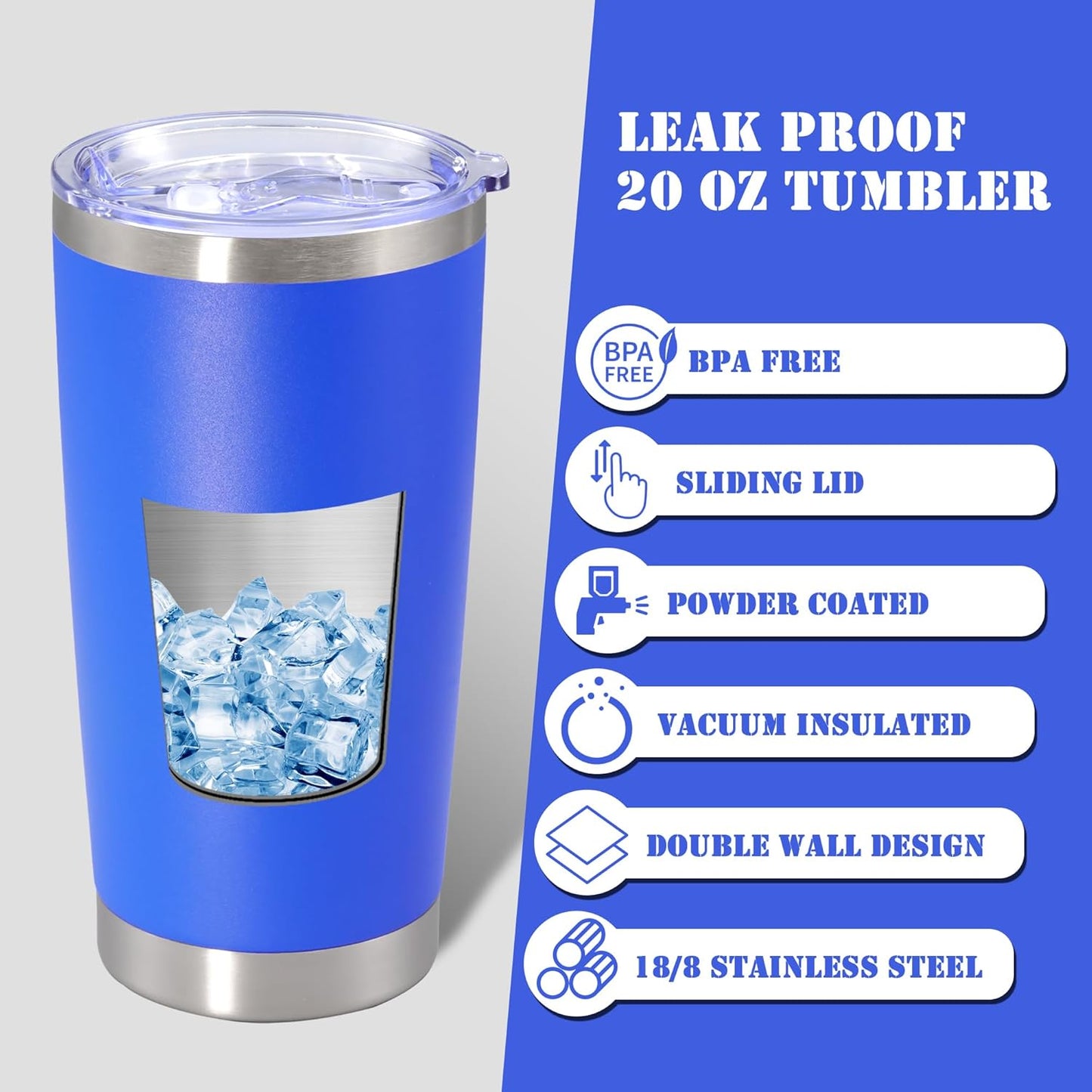 20 oz Tumbler with lid Double Wall Vacuum Insulated Tumblers Stainless Steel Coffee Mug Travel Coffee Tumbler Powder Coated Tumbler Cup Keep Hot&Cold - (Dark Blue 6 Pack)