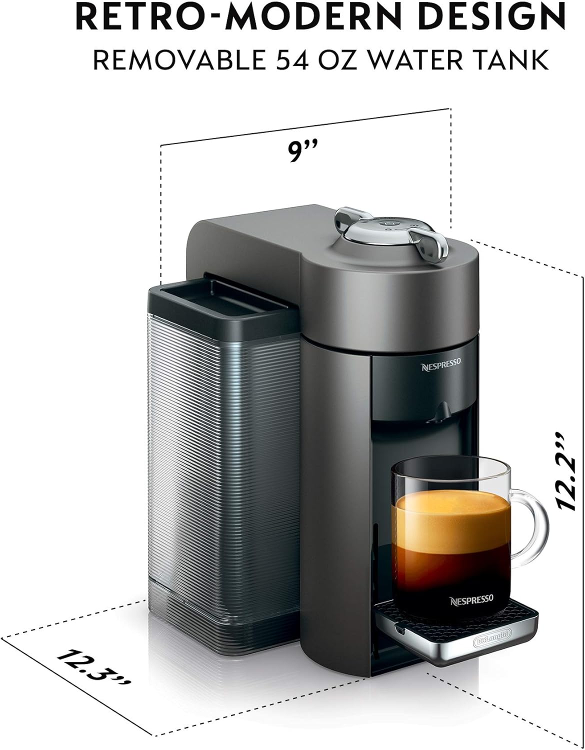 Nespresso Vertuo Coffee and Espresso Machine by De'Longhi,54 oz, Titan,Gray