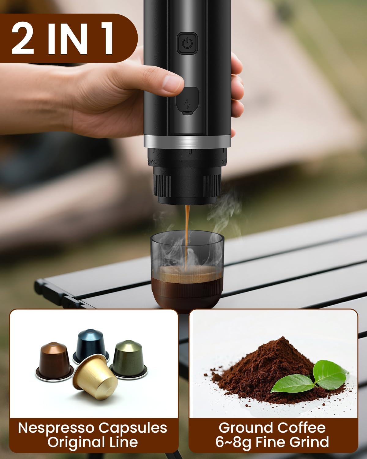 Portable Espresso Maker, 20 Bar Electric Espresso Machine for Travel, Camping, Rechargeable USB-C Mini Coffee Maker for NS Capsule Pods and Ground Coffee, Matte Black
