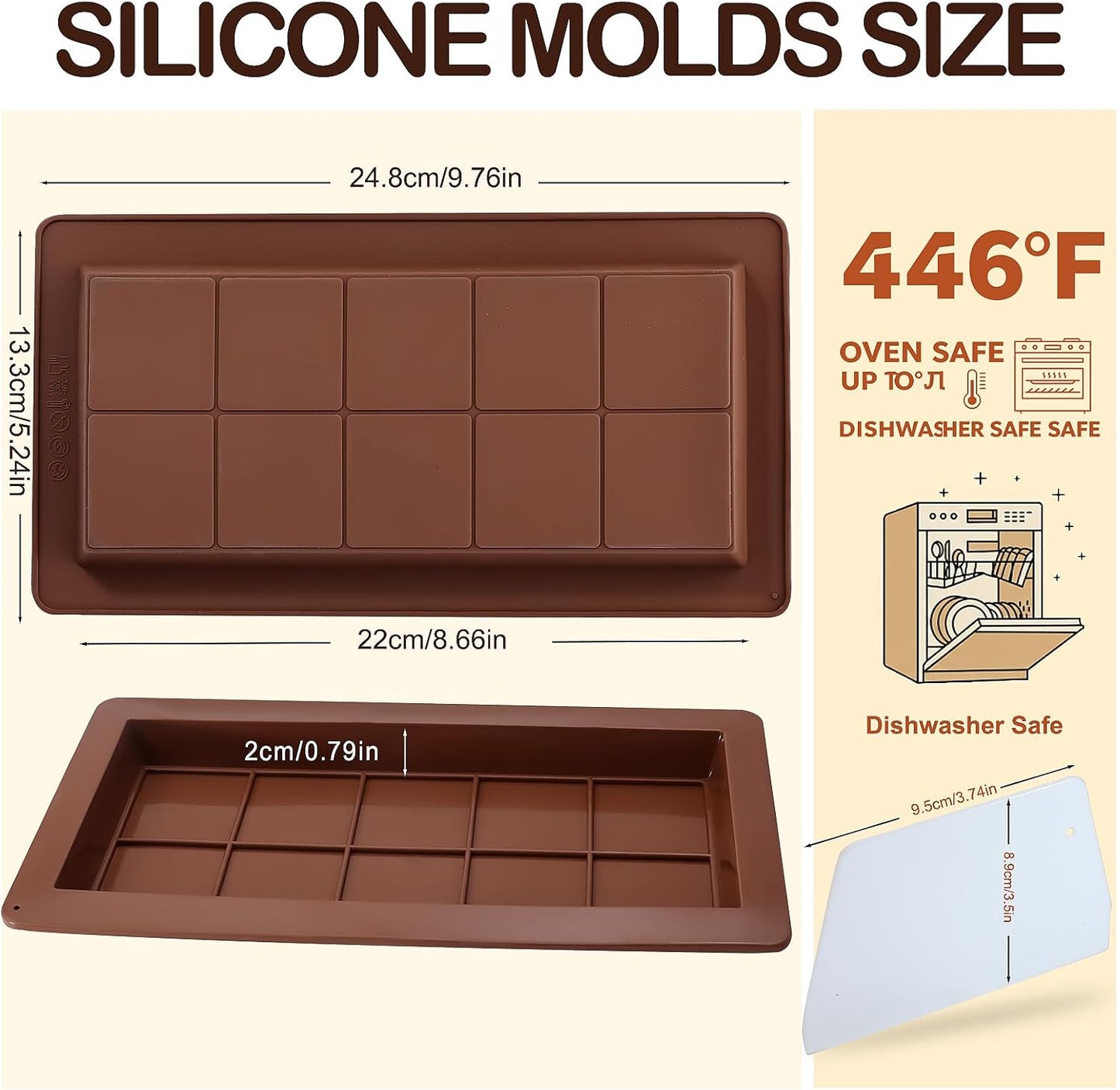 2 Pack Deep Dubai Chocolate Bar Molds, 1 Inch Silicone Chocolate Mold, Perfect for Homemade Chocolate Bar Pistachio with Scraper