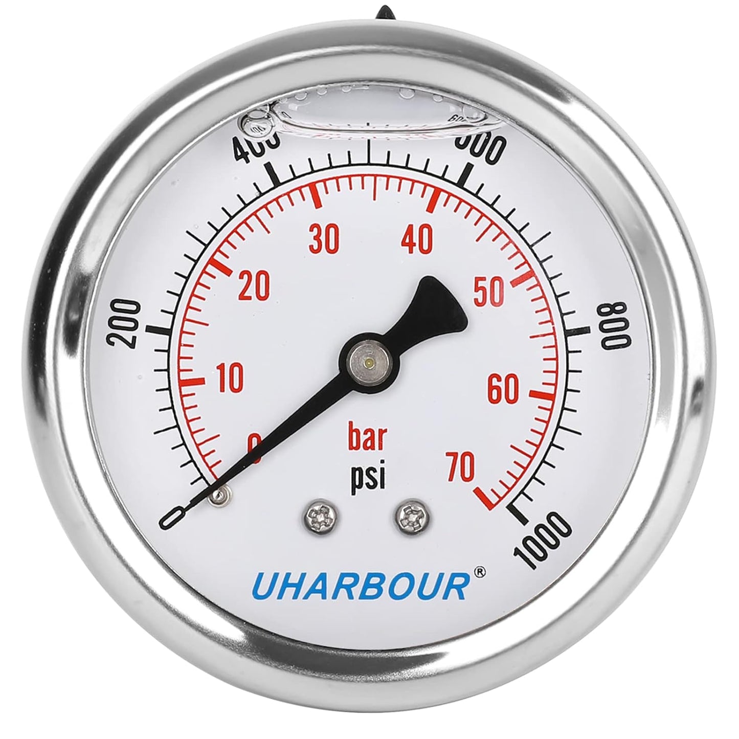 Glycerin Filled Pressure Gauge 1000psi/70bar, Stainless Steel case, Brass Inside Construction, 2-1/2" dial, 1/4" NPT Back Connection…