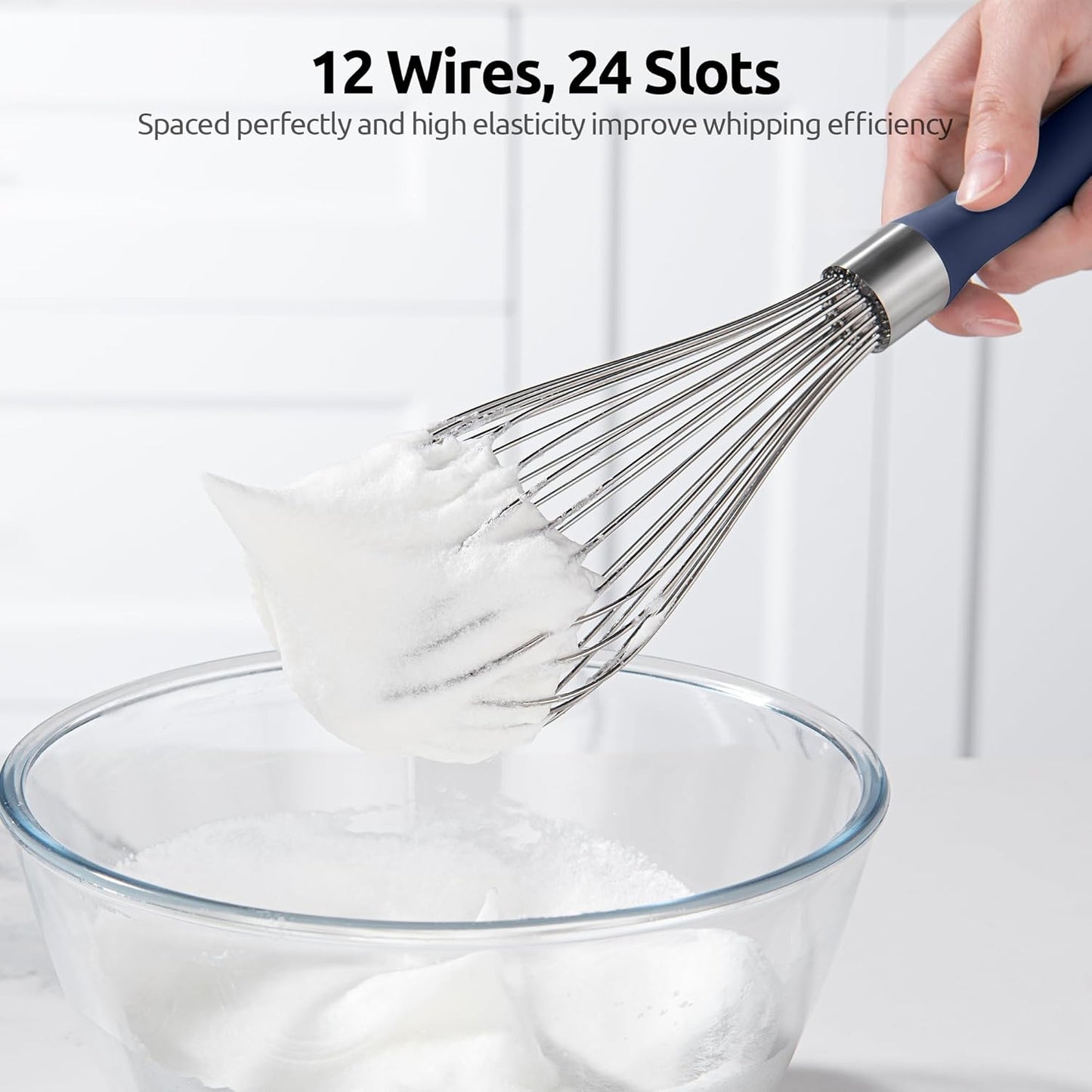 U-Taste Balloon Whisk for Cooking: 18/10 Stainless Steel Kitchen Wire Whisk, 12in Large Heavy Duty Egg Beater, Manual Mixing Tool with 12 Flex Wires for Stirring, Blending Sauce (Midnight Blue)
