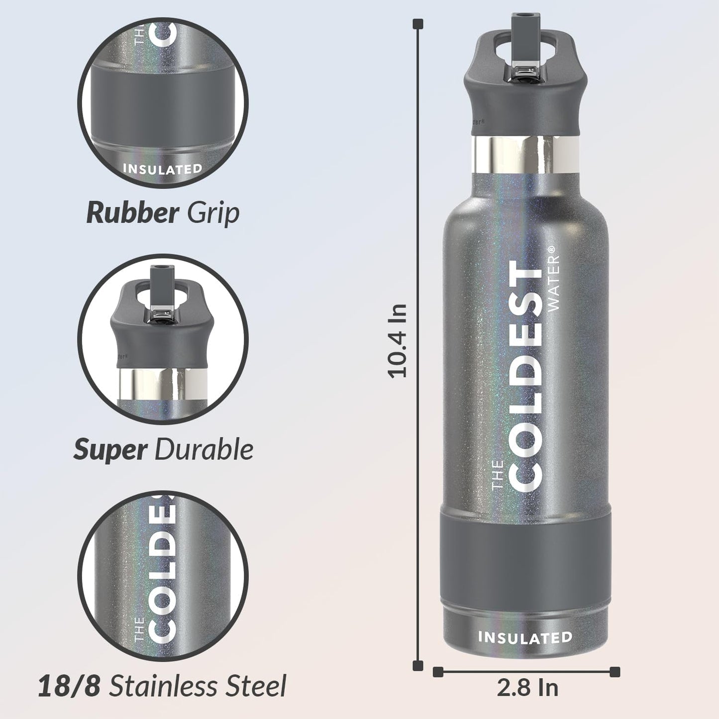 Coldest Insulated Water Bottle with Straw Lid - Stainless Steel Metal Insulated Bottle for Men & Women (Stardust Glitter, 21 oz)