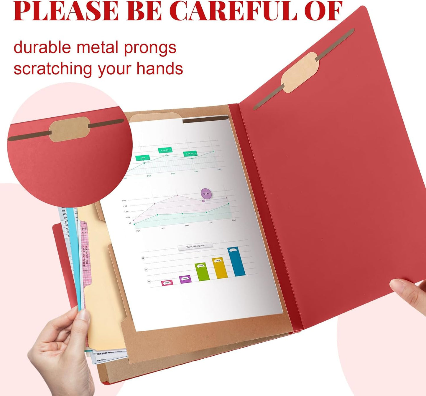 24 Pcs Classification Folders Letter Size, Back to School Supply for Teacher, Student, 2 Pocket Dividers Pressboard File Folder Bulk with 2 Fasteners, 2 in Expanding File Organizer (Red)