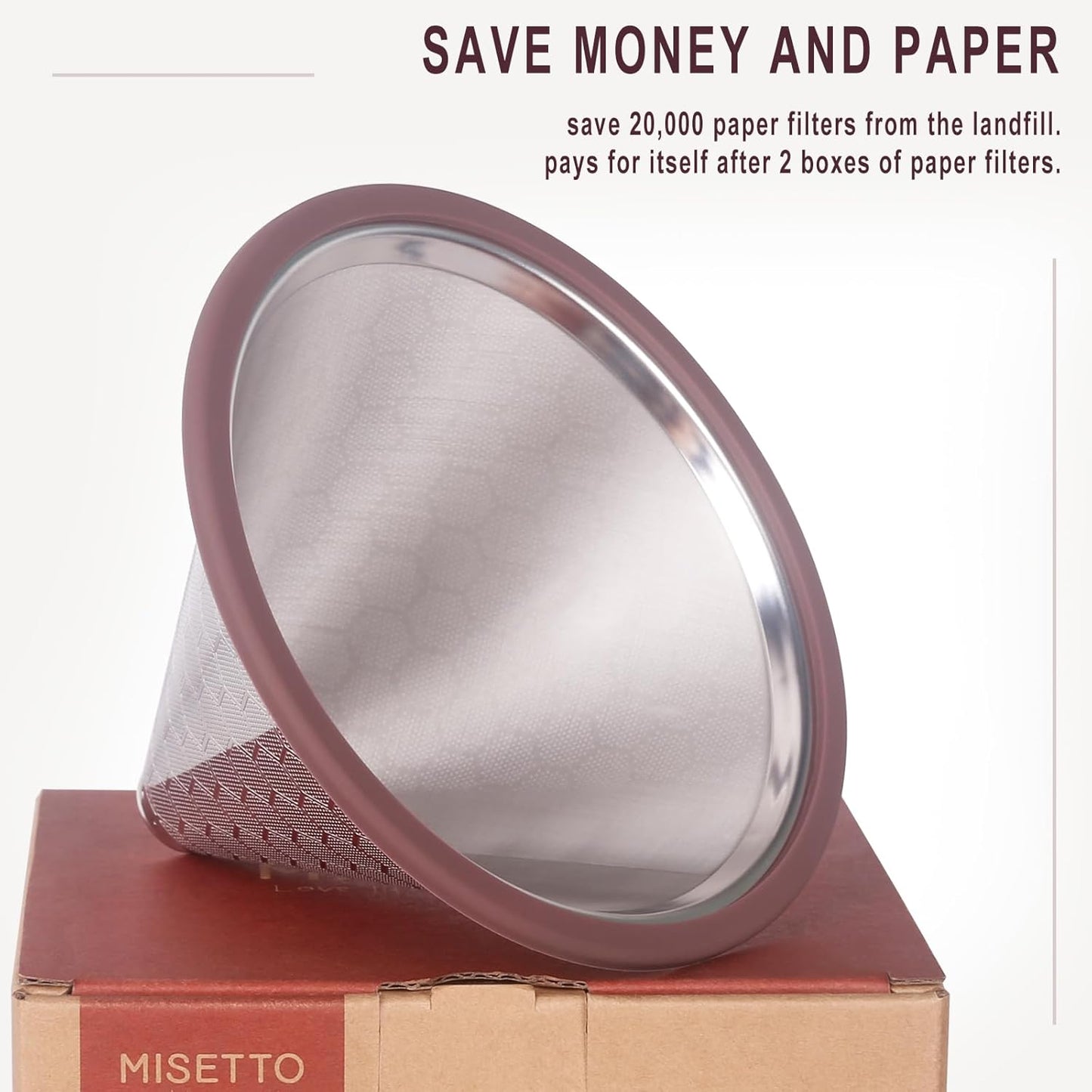 Compatible for Hario V60 & Chemex Pour Over Coffee Filters -MISETTO Reusable Stainless Steel - Best Coffee Maker and Bar Accessories