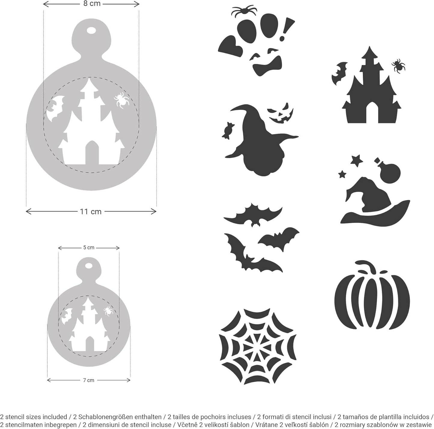 NAKLEO Coffee Cookies Decoration Reusable Plastic Baking Stencil - 7x7cm and 11x11cm / 2.8'x2.8' and 4.3'x4.3' - Halloween Ghost Spider - Art Craft DIY Biscuit Pastry Cake Glaze Kitchen