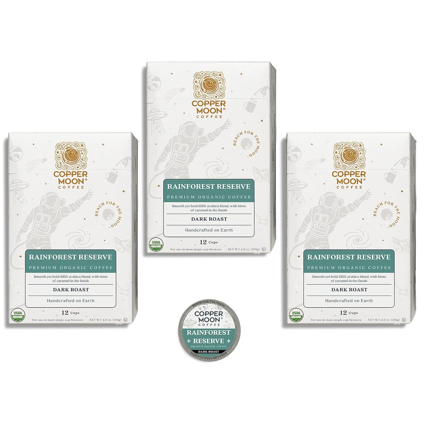 Copper Moon Single Serve Coffee Pods for Keurig K-Cup Brewers, Dark Roast, Rainforest Reserve Blend, 36 Count