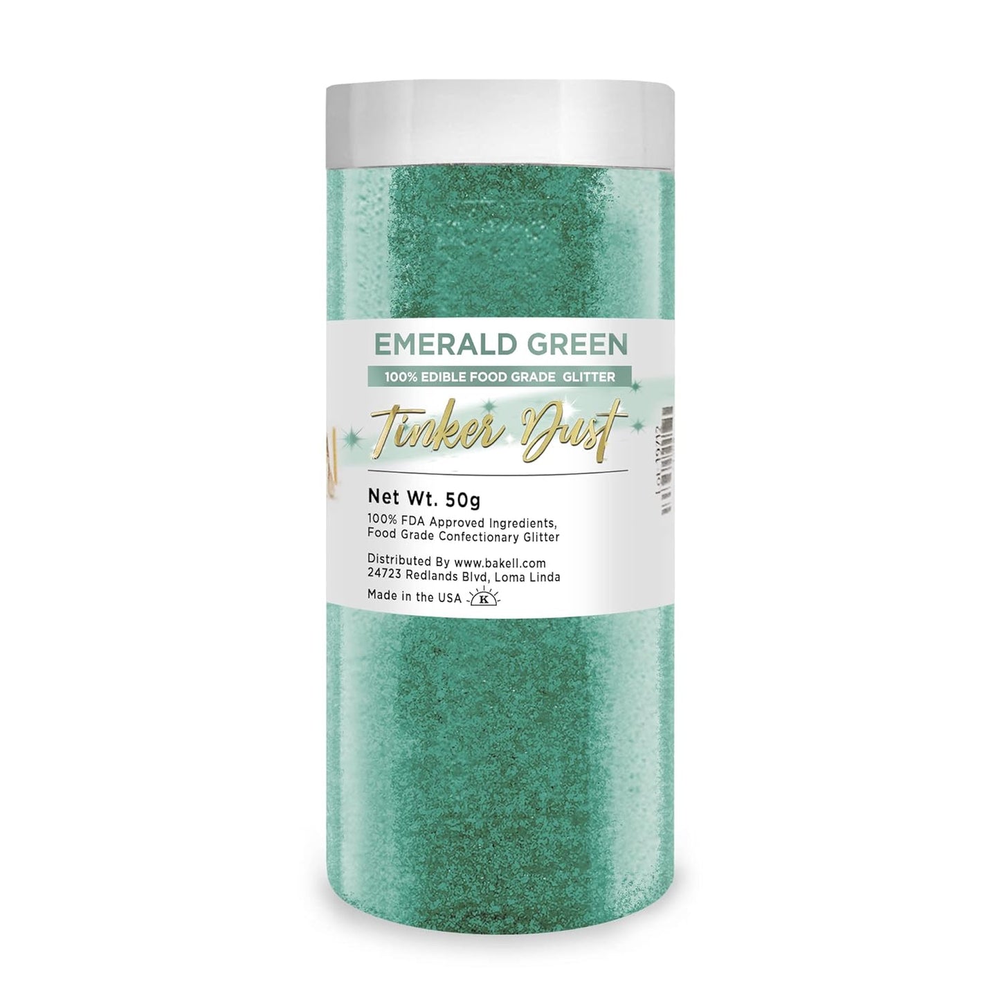 BAKELL Emerald Green Edible Glitter, 50 Grams | TINKER DUST Edible Glitter | KOSHER Certified | 100% Edible Glitter | Cakes, Cupcakes, Cake Pops, Drinks, Dessert Vegan Glitter & Dusts (50g, Emerald Green)