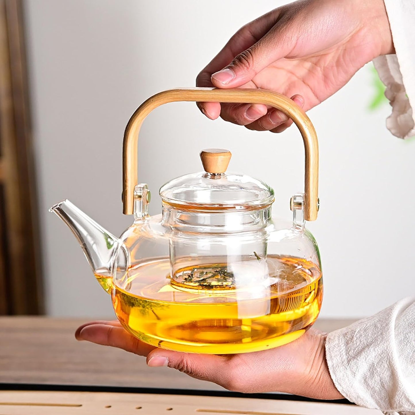 Glass Teapot with Infuser Clear Glass Tea Kettle 900 ml Tea Pot for Stove Top, Loose Tea, Tea Maker Gift,A