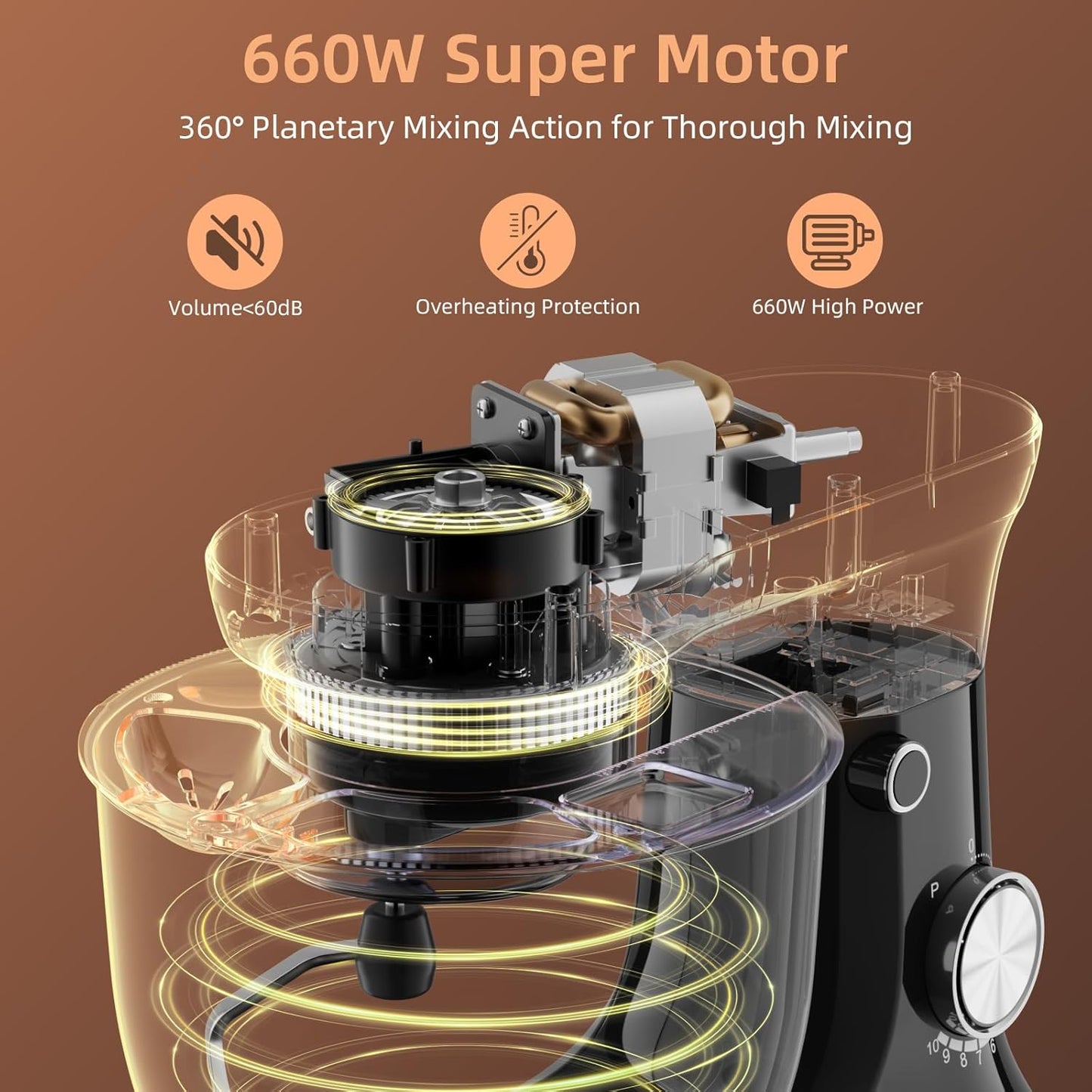 Electric Stand Mixer,10 Speeds Tilt-Head Food Mixer, 3-IN-1 Kitchen Mixer for Daily Cooks with 6.5 QT Bowl,Dough Hook, Beater, Whisk (Onyx Black)