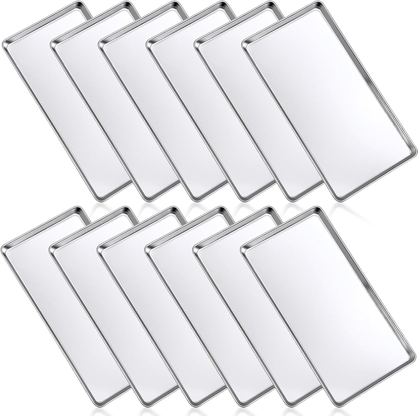 Mimorou 12 Pcs Baking Sheet Stainless Steel Cookie Sheet Small Metal Pans Professional Rectangle Oven Trays Kitchen Baking Cooking Oven and Toaster, Dishwasher Safe(13.7 x 9.8 Inches)