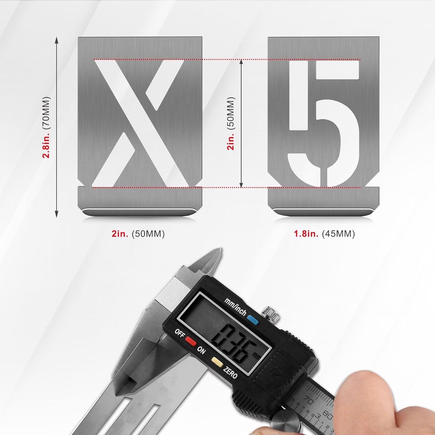 HAUTMEC 2Inch(50mm) Letter Number Stencils Set, 36 Pcs Stainless Steel Templates for Spray Painting, Reusable for Signs, Artistic Creativity, Narrow HT0346-ST