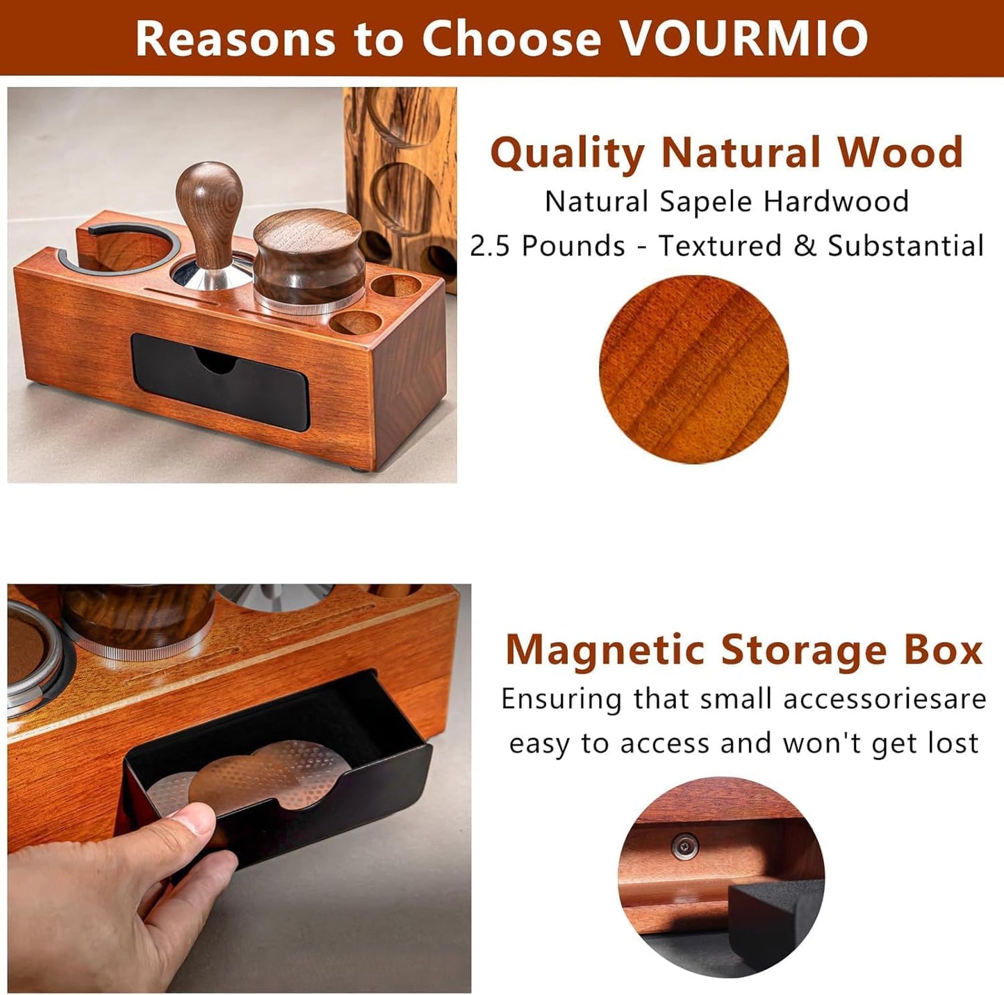 54mm Espresso Tamping Station - 8 in 1 Espresso Organizer for Storage 51/53/54mm Coffee Tamper, Distributor, Portafilter & Puck Screen Accessories, Wooden Tamper Station