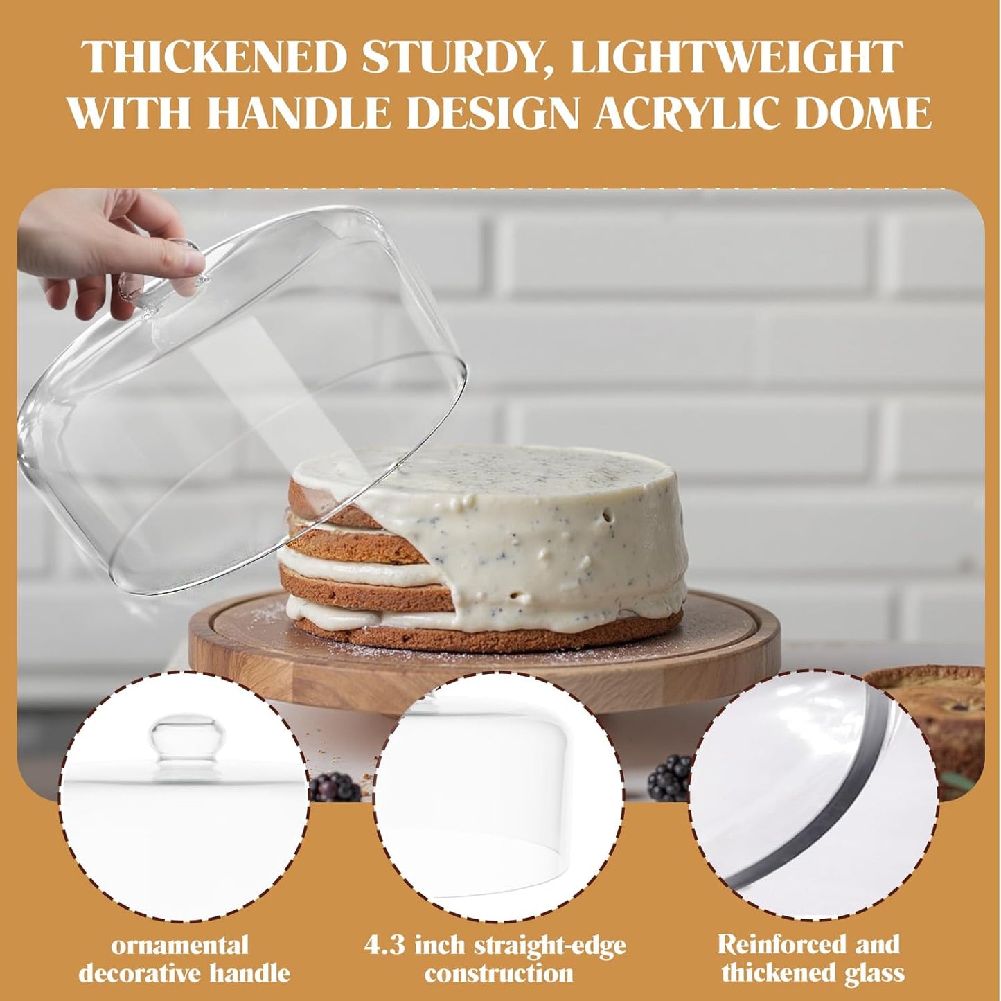 11 Inch Glass Cake Dome Cover, Upgraded Thickened Clear Cake Cover Lid for Cake Stand, Round Cloche Glass Dome for Dessert Plates Display and Protection