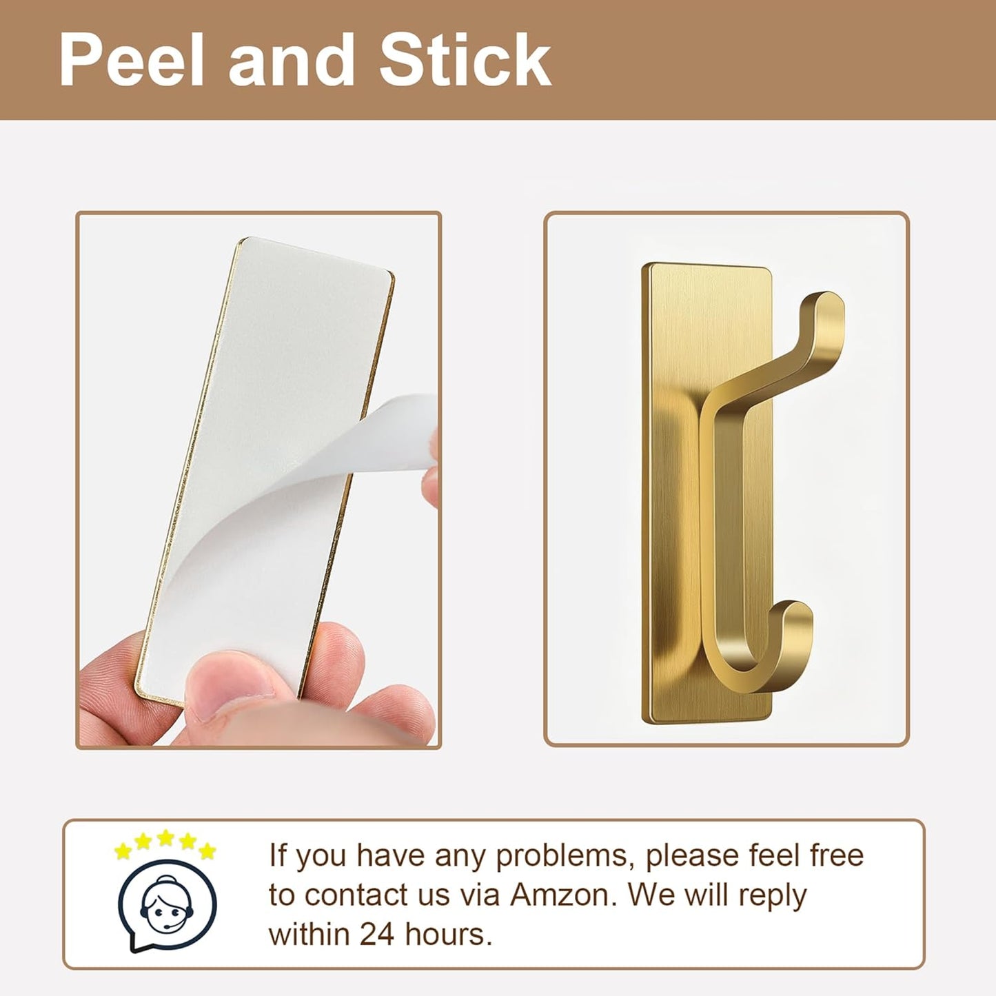 pickpiff Wall Hooks for Coat and Towel: 13LB Adhesive Door Hanger Stick on, Brushed Gold