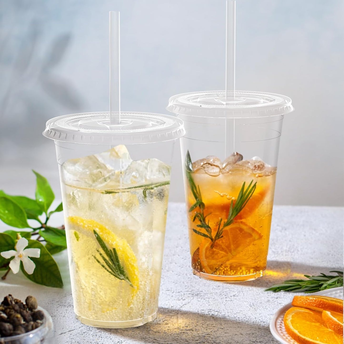 100 Pack - 20 oz Clear Plastic Cups with Lids and Straws, Sturdy & Food Safe Iced Coffee Cups with lids, Disposable Plastic Smoothie Cups for Cold Drinks
