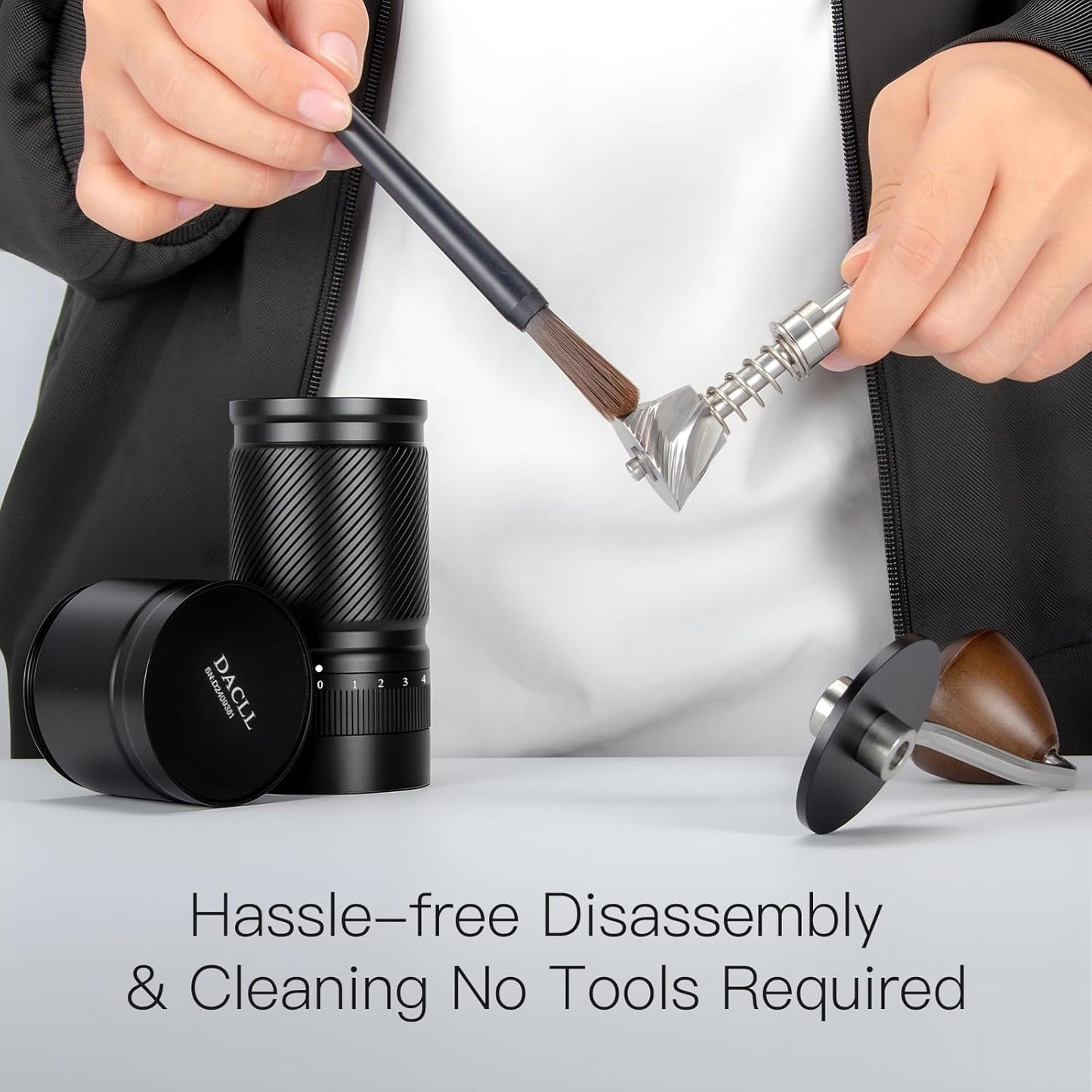 Manual Coffee Grinder with Numerical External Adjustable Setting, Capacity 30g with CNC Stainless Steel Conical Burr (black)