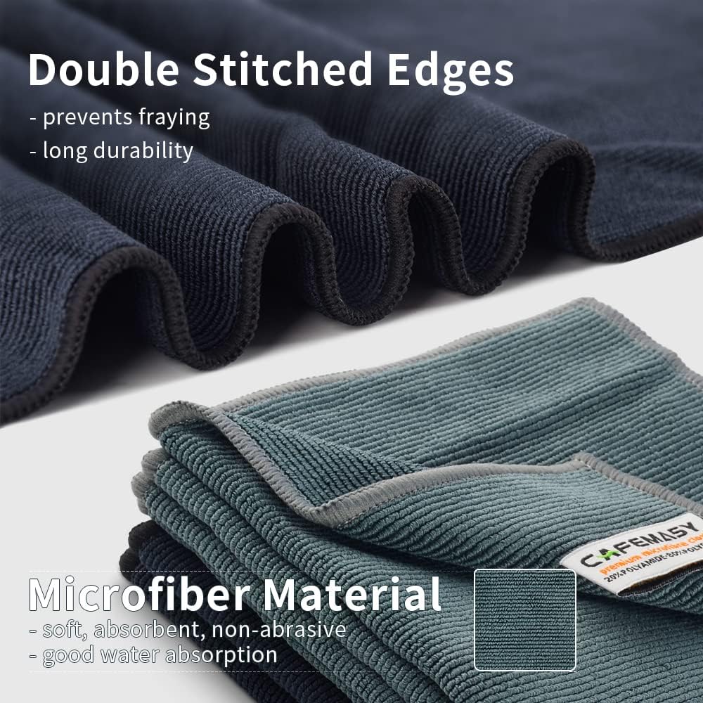 CAFEMASY Barista Cleaning Towel with Hook Set Pack of 3pcs Soft Barista Mirco Fiber Cloth for Cleaning Espresso Coffee Machine Steam Wand and Coffee Bar Counter