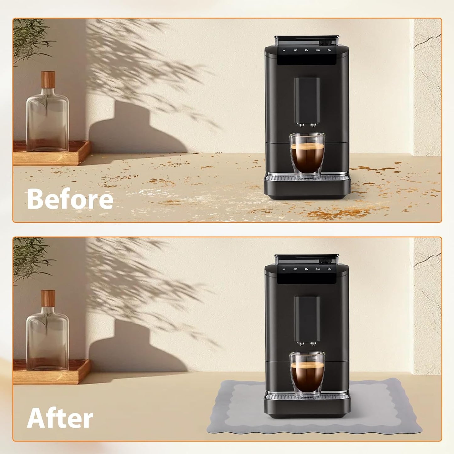 Scalloped Coffee Bar Mat for Countertop, Cute Dish Drying Mats for Kitchen Counter, Diatomite Absorbent Mat for Coffee Station, Kitchen Aesthetic Decor (16"x24", Grey)