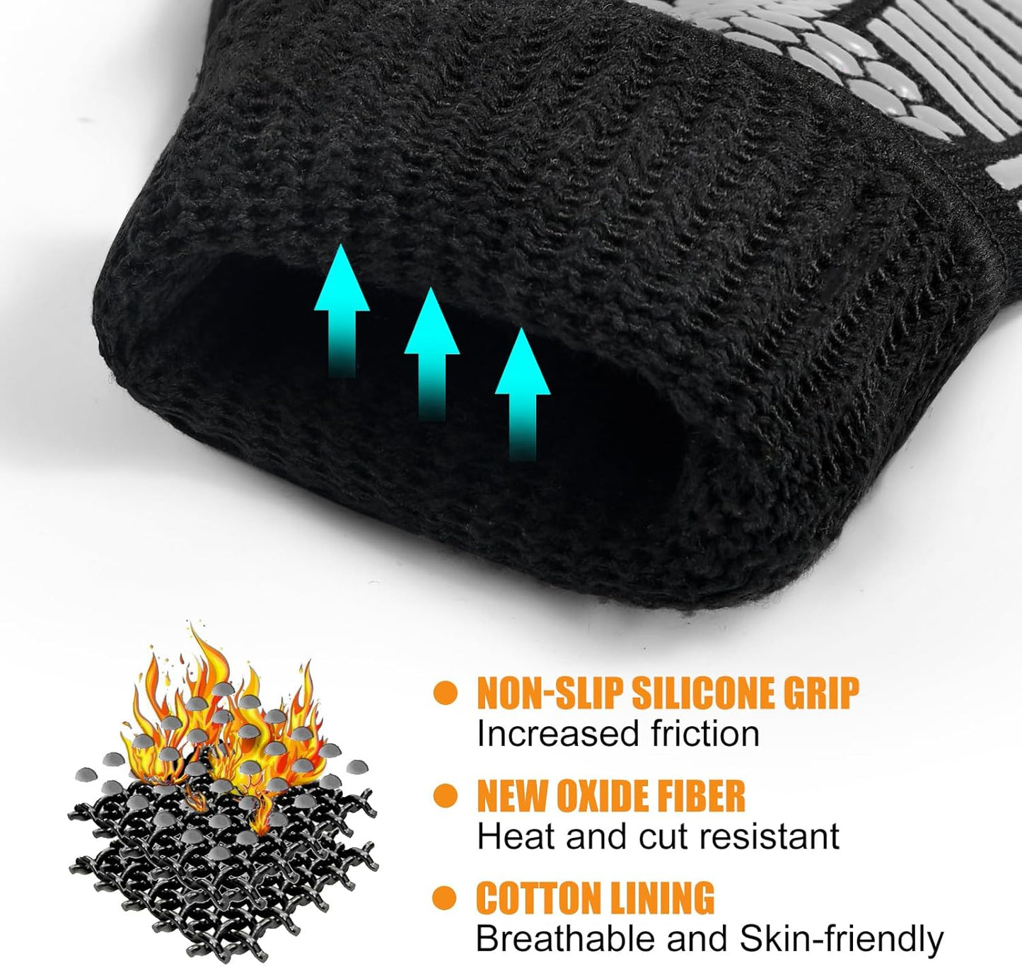 BBQ Gloves, Oven Gloves, Extreme Heat Resistant Barbecue Gloves, Silicone Non-Slip Oven Mitts, Kitchen Gloves for Cooking, Grilling, and Baking (Gray)