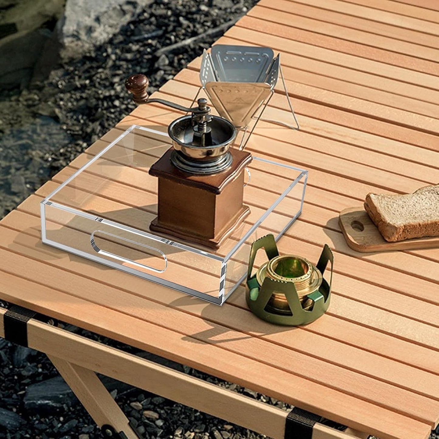 Acrylic Serving Tray with Handles - Lucite Organizer for Bench, Coffee Table, Countertop, Kitchen, Bathroom, Living Room, Powder Room