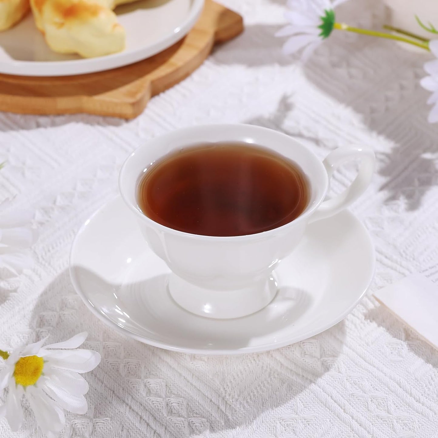 Fine Bone China Coffee Cups with Saucers, Set of 4 Vintage British Royal Style Ceramic Tea Cups, 4 Oz Small Tea Cup and Saucer Set for Afternoon Tea or Gift