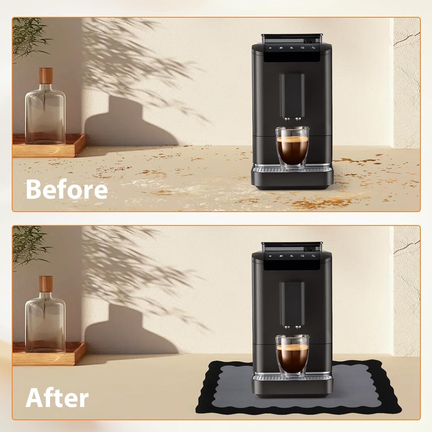 Scalloped Coffee Bar Mat for Countertop, Cute Dish Drying Mats for Kitchen Counter, Diatomite Absorbent Mat for Coffee Station, Kitchen Aesthetic Decor (16"x24", Black)