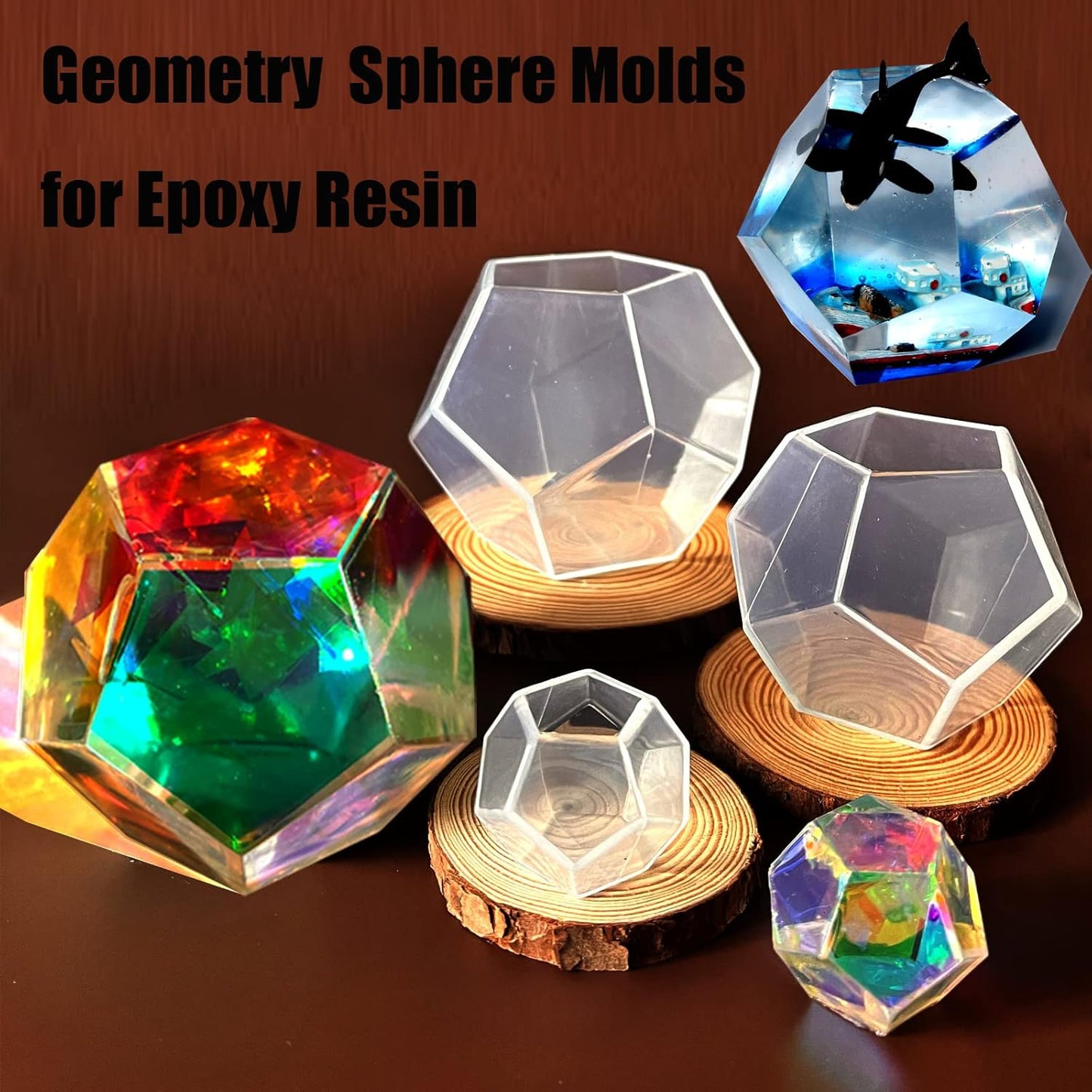 3PCS Sphere Resin Molds Silicone, 3D Geometry Candle Molds Pentagon Polyhedral Ball Molds for Epoxy Resin Candle DIY Craft Art Making Home Decoration