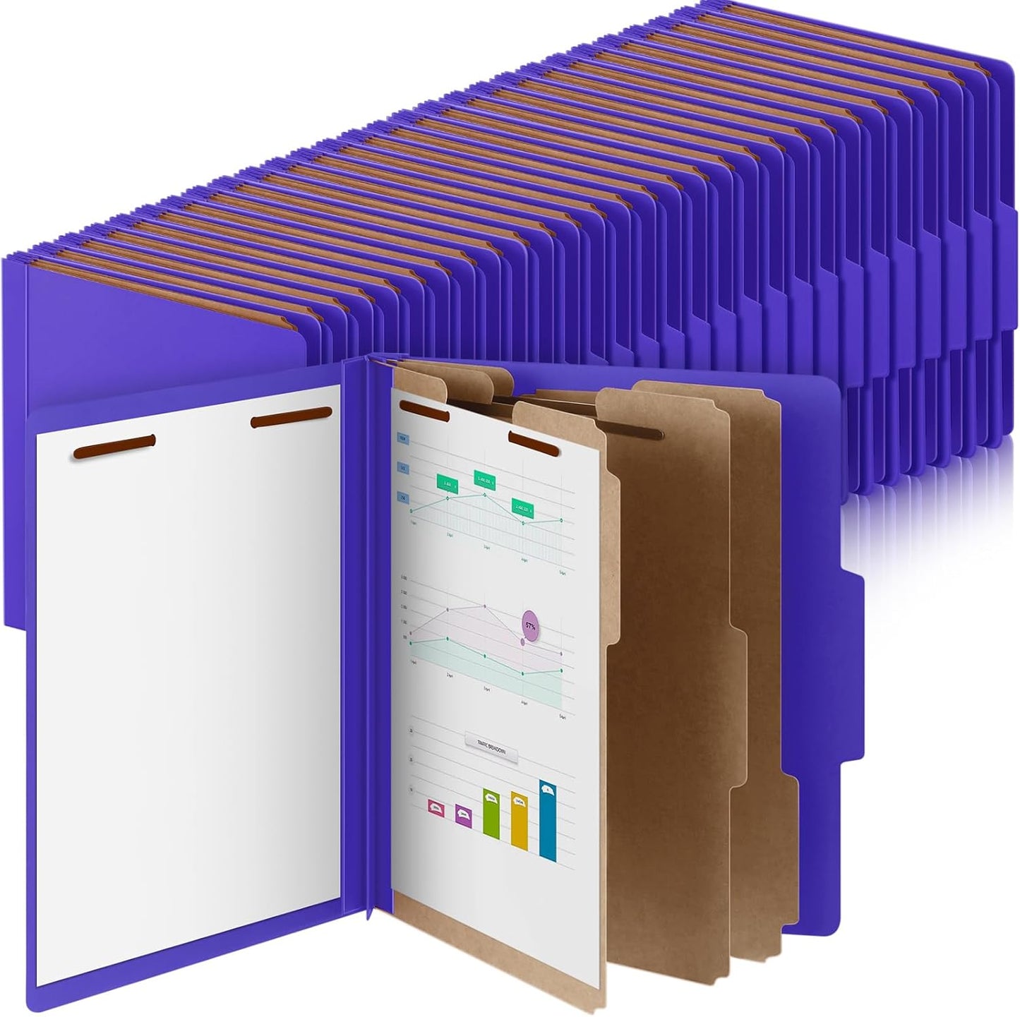 72 Pcs Classification Folders Letter Size, Back to School Supply for Teacher, Student, 3 Dividers Pressboard File Folder Bulk with 2 Fasteners, 3.5 Inch Expanding File Organizer (Purple)