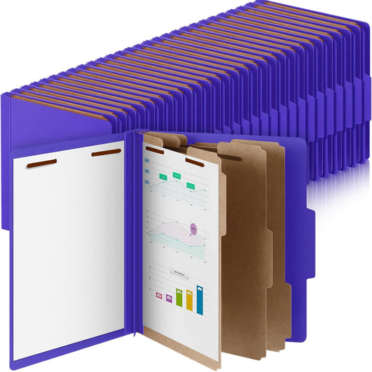 72 Pcs Classification Folders Letter Size, Back to School Supply for Teacher, Student, 3 Dividers Pressboard File Folder Bulk with 2 Fasteners, 3.5 Inch Expanding File Organizer (Purple)