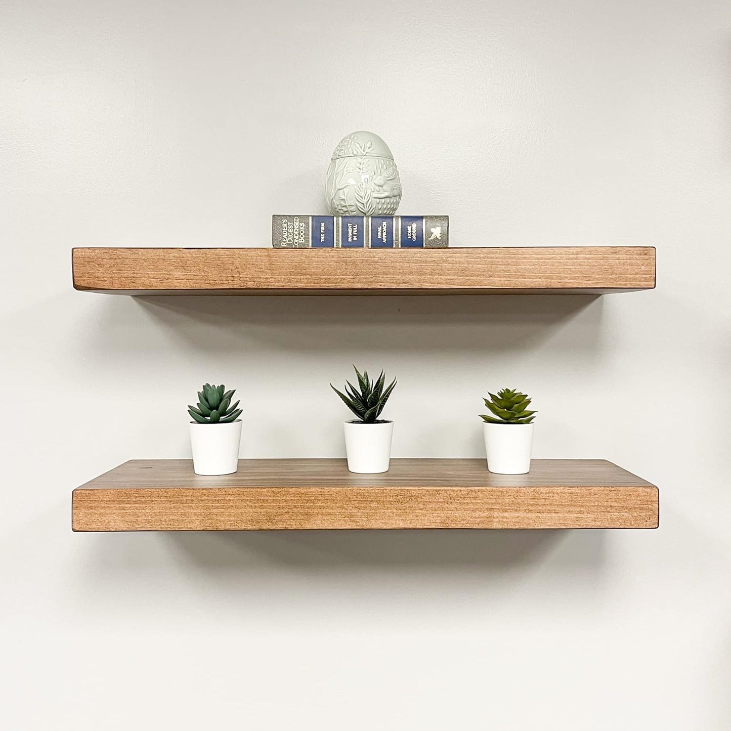 URBANDI, Rustic Floating Shelves, Set of 2, Hidden Bracket, Solid Wood, Heavy Duty, Wall Mounted Shelves, (Brown, 48Wx10D)