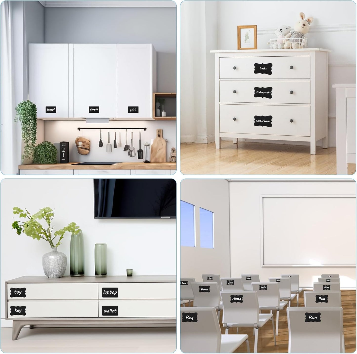 Chalkboard Labels - 300pcs Waterproof Reusable Blackboard Stickers with 2 Free Erasable White Chalk Marker, Mini Decorative Chalk Labels for Jars Containers Kitchen Home Pantry Office