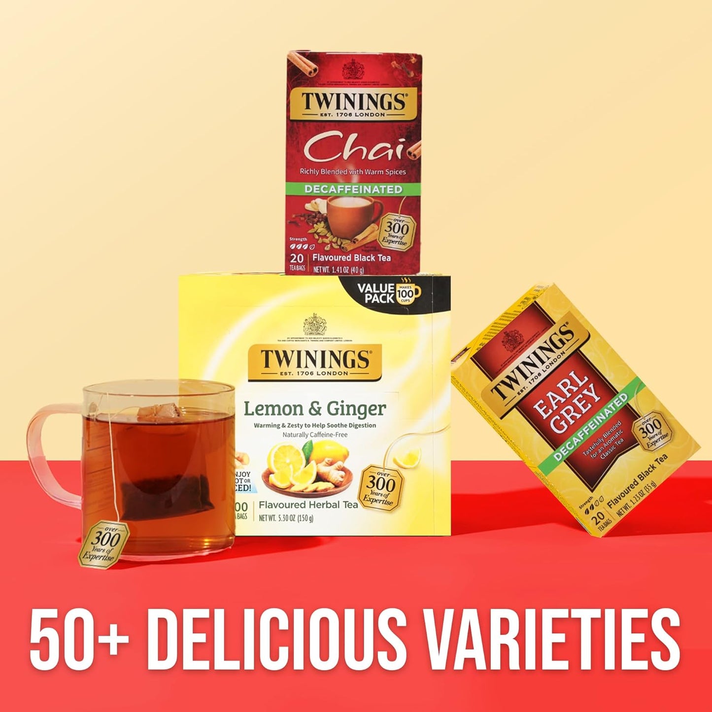 Twinings Decaffeinated Chai Individually Wrapped Bags, 20 Count (Pack of 1), Sweet, Savoury Spices, Enjoy Hot or Iced, 20 Teabags