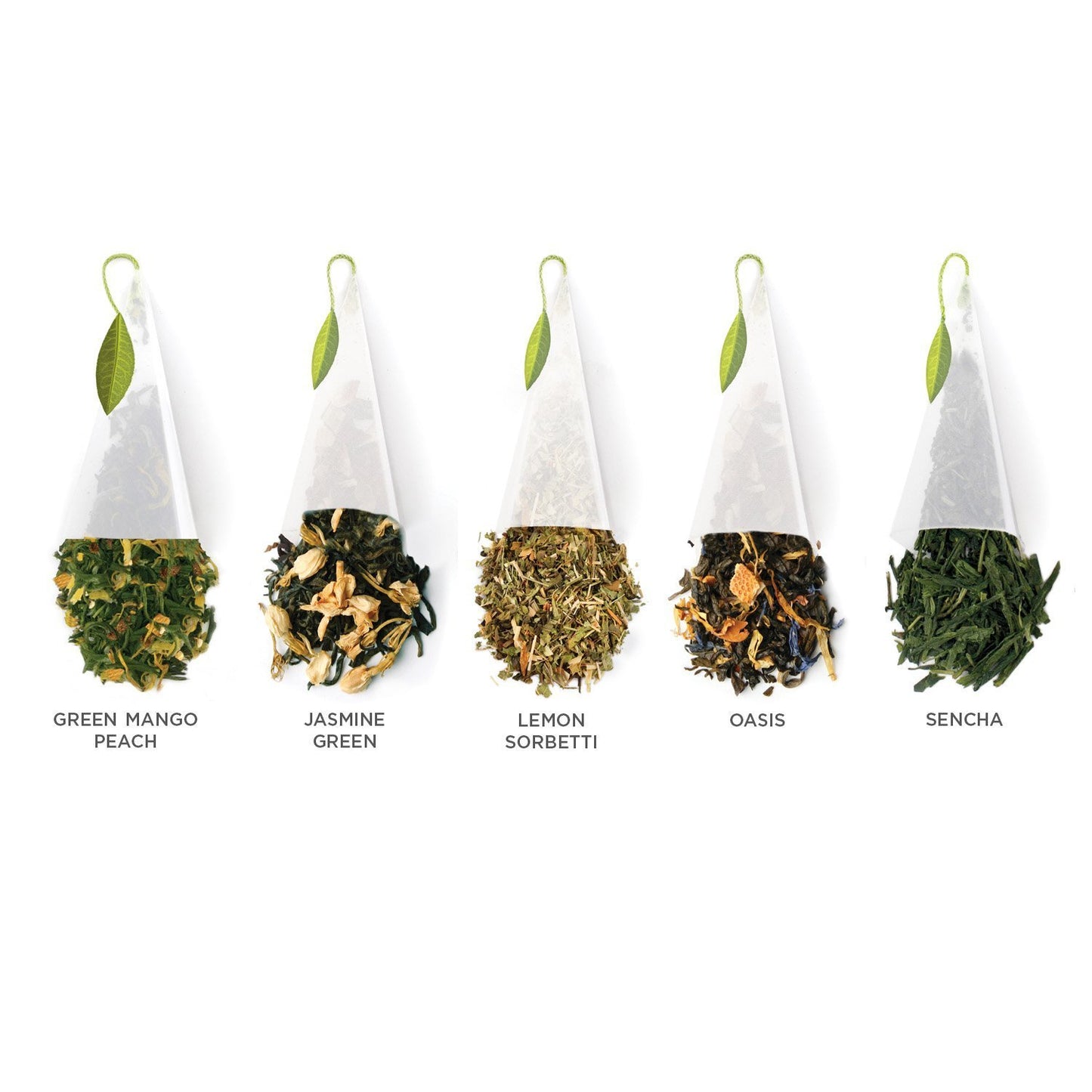 Tea Forte Assorted Green Tea Petite Presentation Box Tea Gift Set Sampler, 10 Count, 2 of Each Variety Individually Wrapped Handcrafted Pyramid Infuser Bags