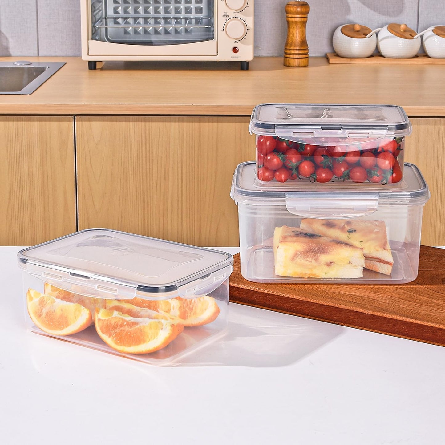 5 PCS Plastic Containers with Lids 94oz-10oz Freezer Containers for Food Storage，Airtight Fruit and Vegetable Storage, Microwave Safe Stackable Storage for Snack Sandwich