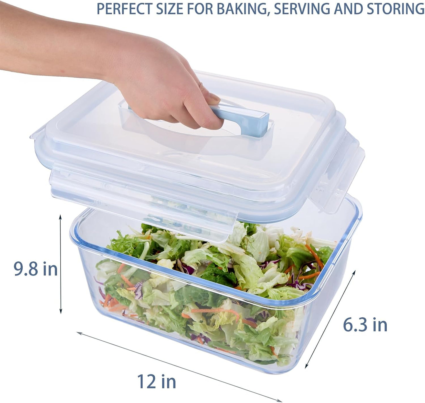24 Cup Extra Large Glass Storage Containers with Airtight Locking Lid with Handle, Large Glass Food Storage Container, Ideal Storing food, Vegetables, Fruits, Roasting Turkey, BPA Free Oven Safe