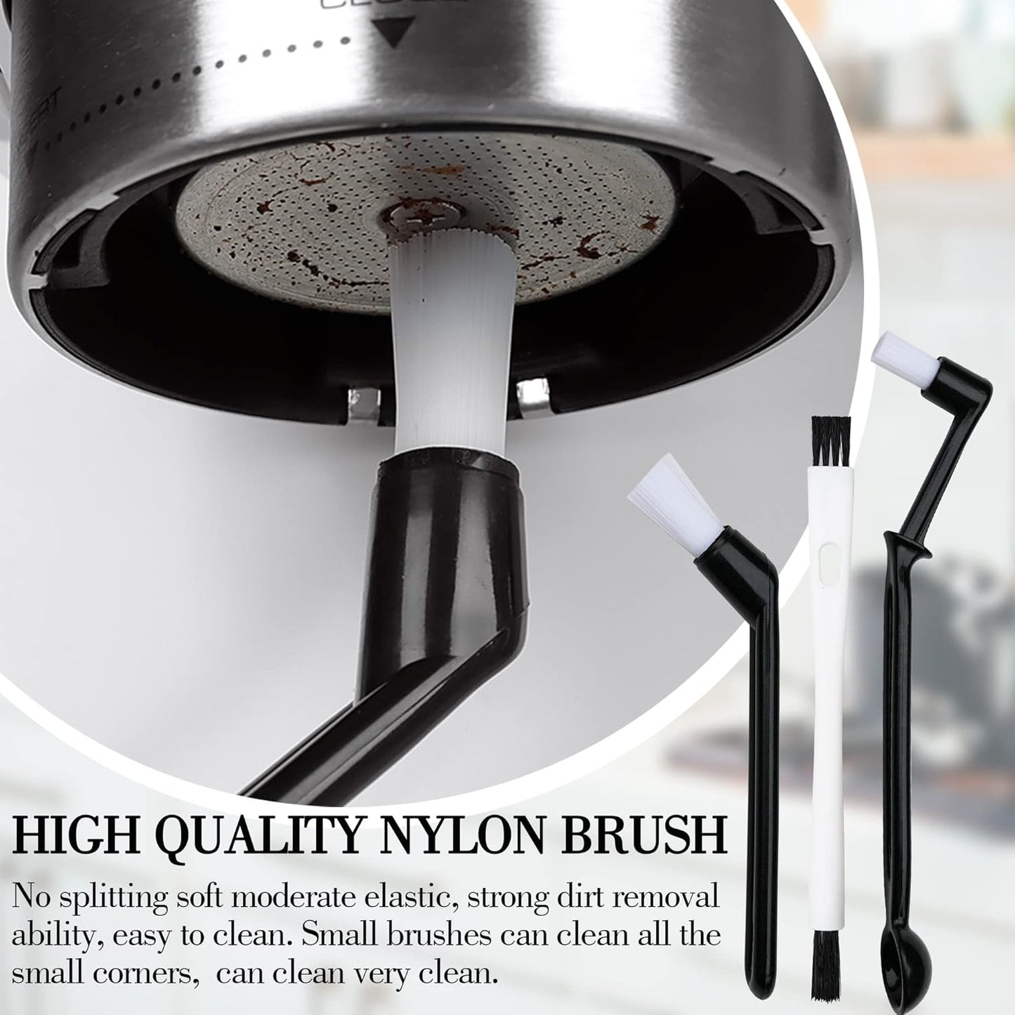 6-piece coffee grinding brush set, coffee grinding natural bristle brush and nylon espresso brush, coffee machine dust removal cleaning brush