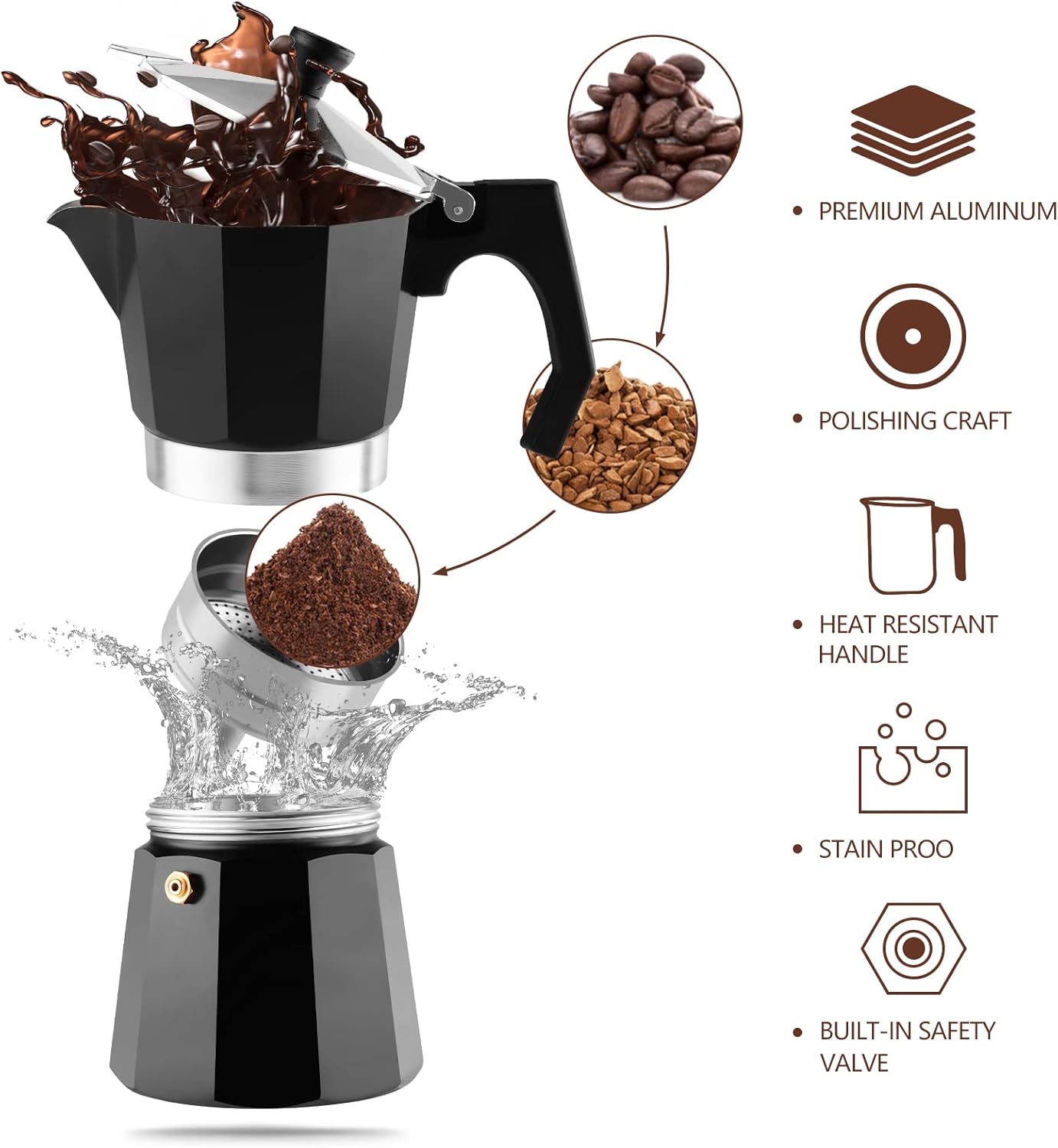 wedrink Stovetop Espresso Maker Moka Pot 9 Espresso Cup-15.2OZ Cuban Coffee Maker Stove top Coffee Maker Moka Italian Espresso