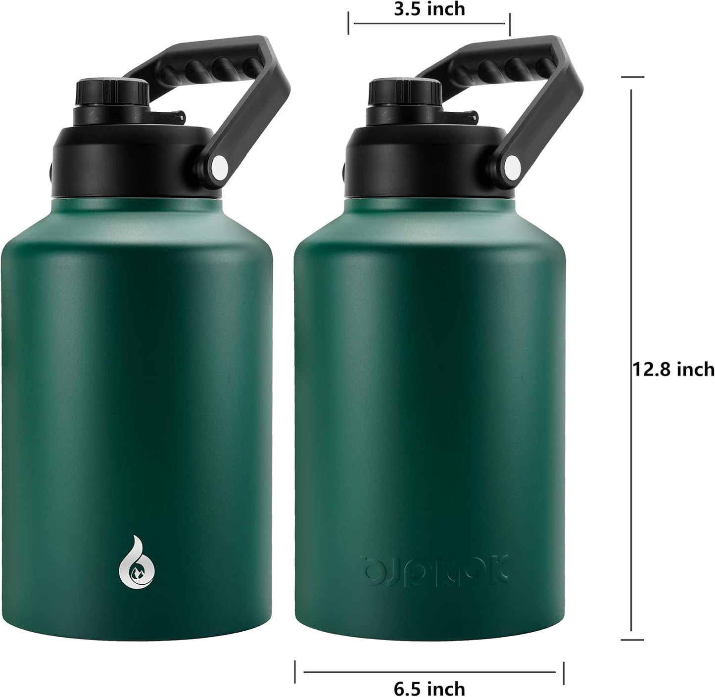 BJPKPK One Gallon(128 oz) Insulated Water Bottle, Dishwasher Safe Stainless Steel Thermos, BPA Free Jug with Ergonomic Handle & Anti-slip Bottom, Large Water Bottle, Army Green
