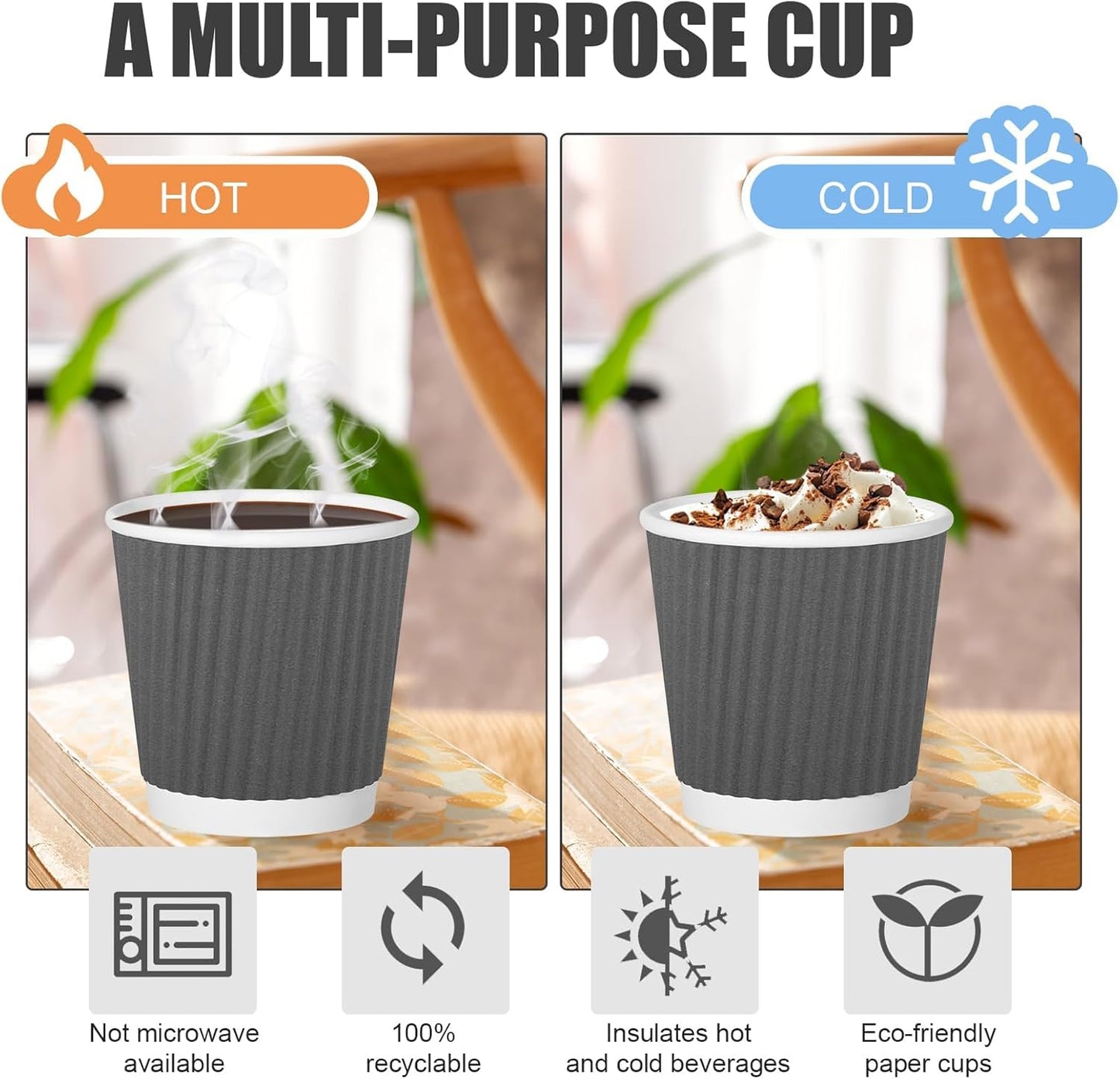 240Pack Paper Espresso Coffee Cups, 4 oz Disposable Coffee Cups,Corrugated Insulated Ripple Wall, Paper Ripple Cups for Coffee, Hot Chocolate and Hot Tea Drinks -Gray