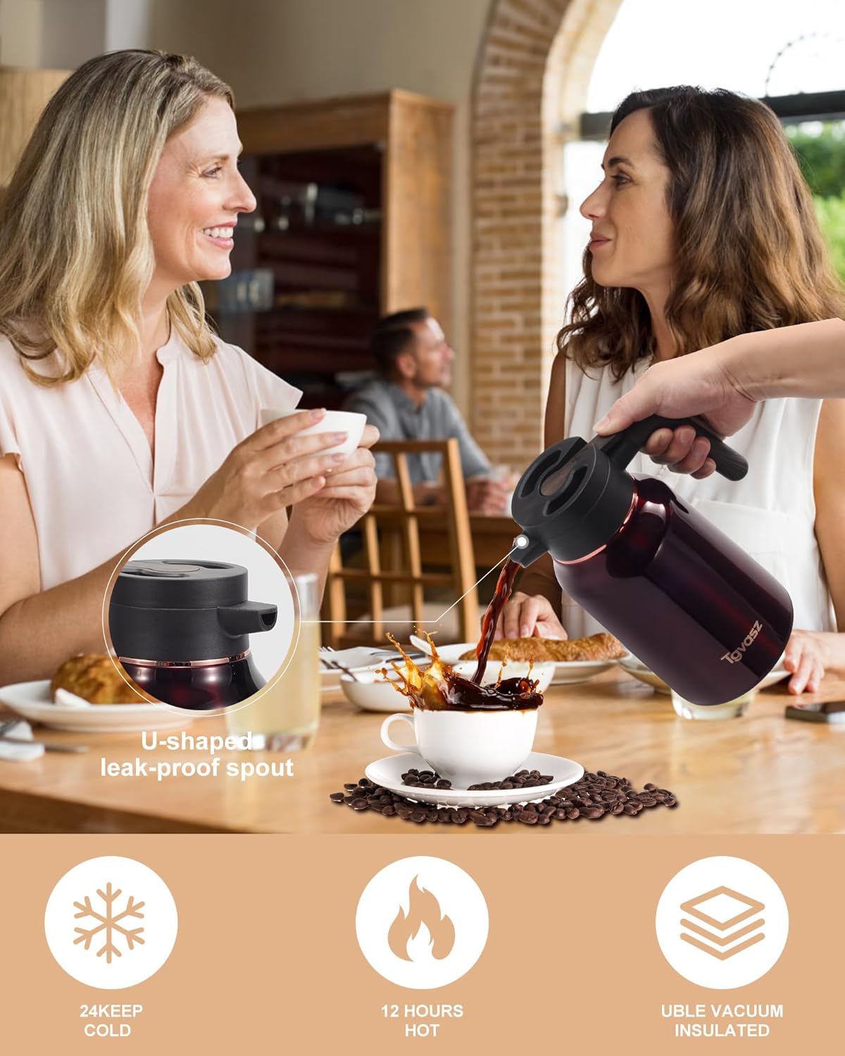 51 Oz Carafe for Hot Liquids 36 Hours Hot (Fullness of Carafe), 2 PCS Stainless Steel Insulated Vacuum Thermal Coffee Carafes For Keeping Hot, 1.5 Liter Coffee Dispenser（Angola Red)