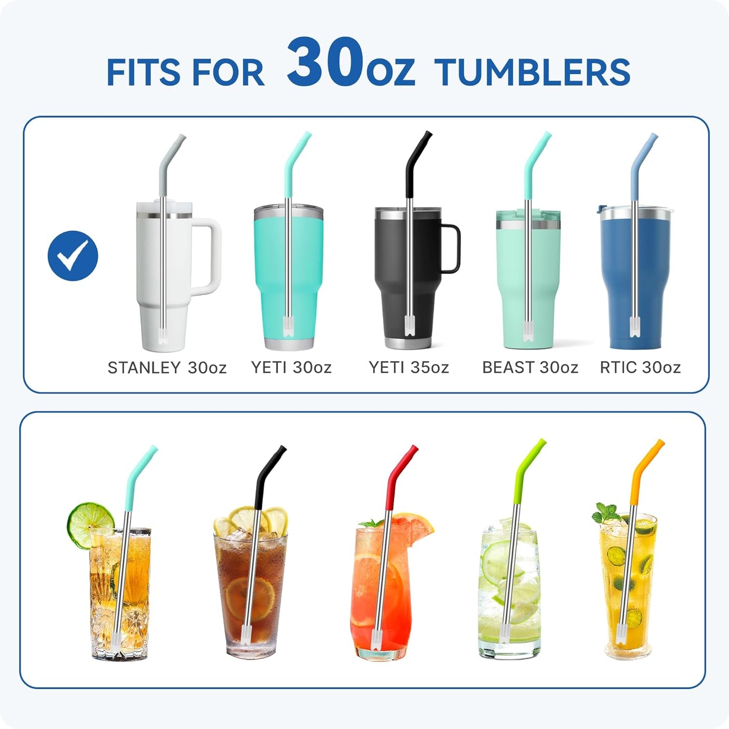 Reusable Metal Straws with Silicone Tip for Stanley 30oz,Stainless Steel Drinking Straws for 30oz Tumbler,3 Straight Tubes & 6 Tips& 1 Cleanr Brush (Vivid Violet)