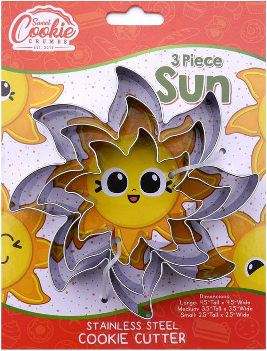 Sun Cookie Cutter Set – Sharp & Stainless Steel Cooking Utensils – A Bright Fit for Sandwiches, Pancakes, Fruits & Crafts – Dishwasher-Safe 3-Piece Bakery Supplies by Sweet Cookie Crumbs