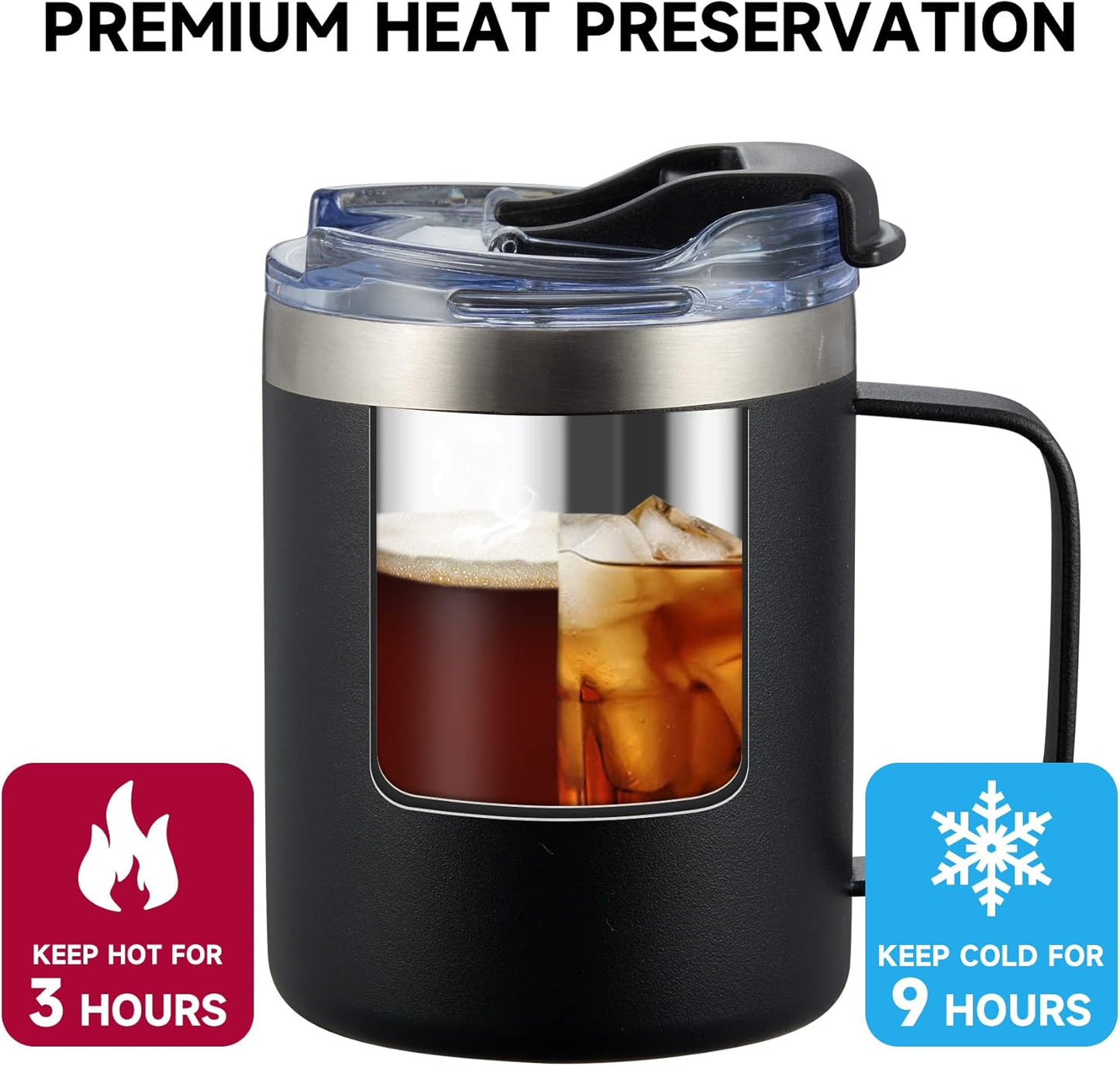 ALOUFEA 12oz Insulated Coffee Mug Cup with Handle, Stainless Steel Travel Coffee Mug with Flip Lid, Double Wall Vacuum Coffee Tumbler,Sage