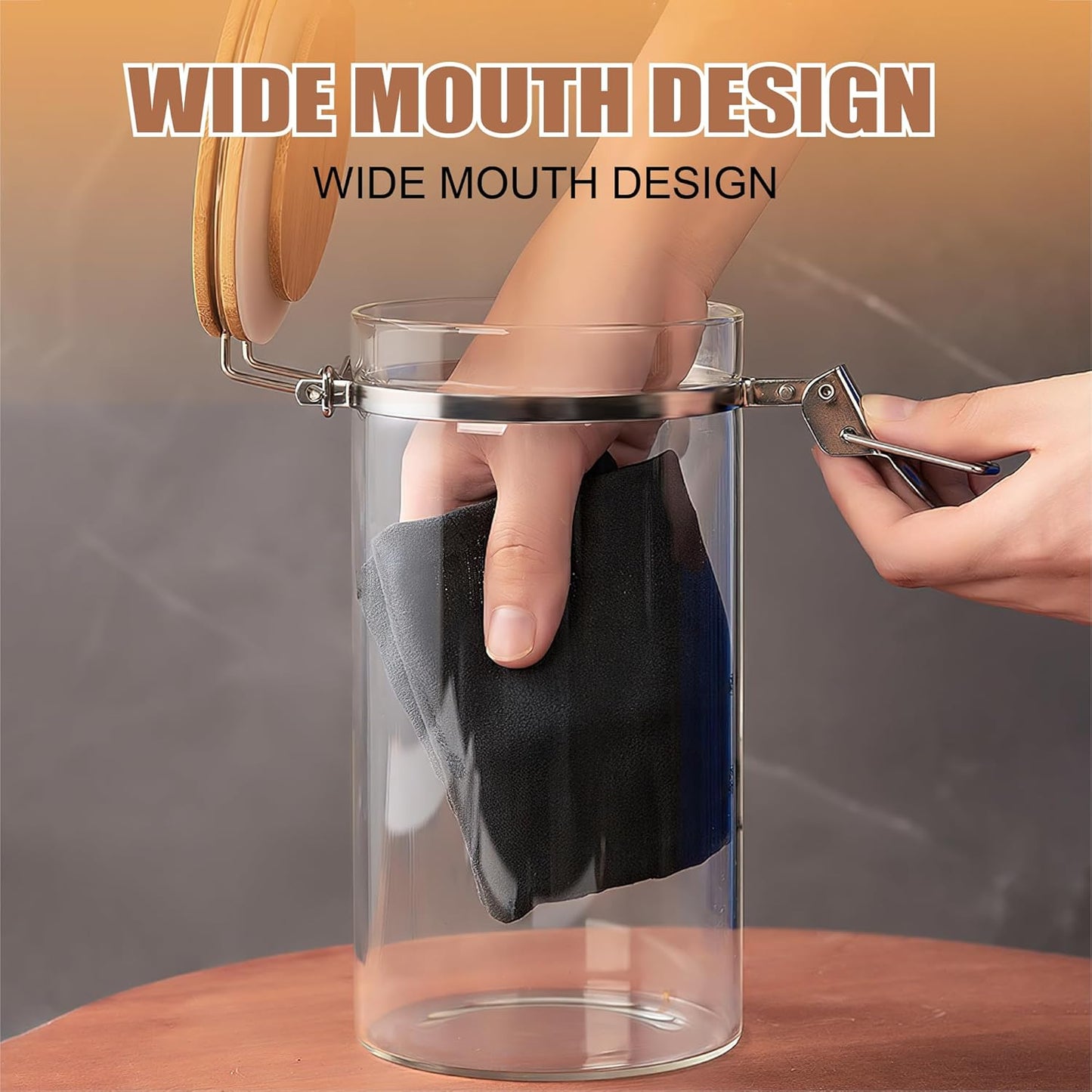 47 oz/1350ml Clear Glass Storage Canister with Airtight Bamboo Lid, Large Decorative Container Jar for Coffee Spice Candy Salt Tea Cookie Condiment Pepper Sugar Overnight Oatmeal Snacks